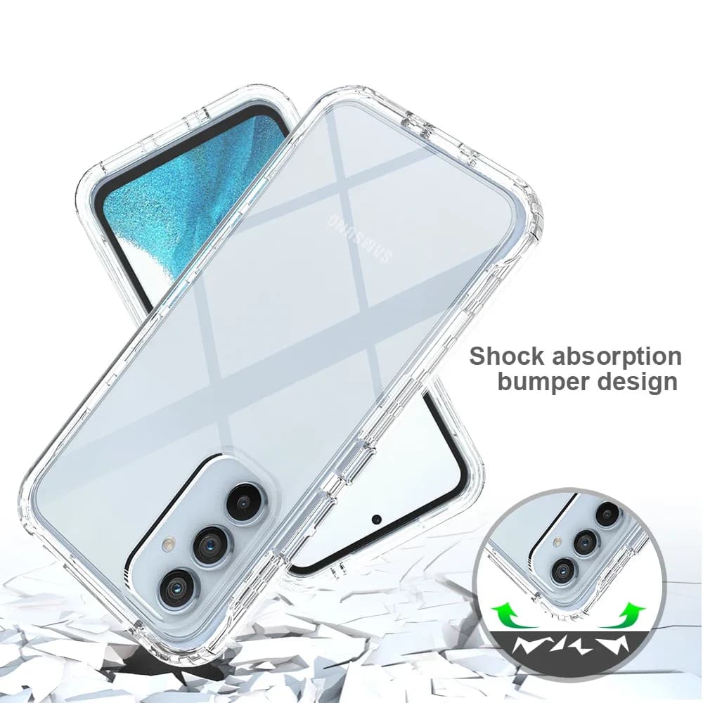 Capa transparente para smartphone Samsung, frente e verso, com câmera tripla e logotipo visível