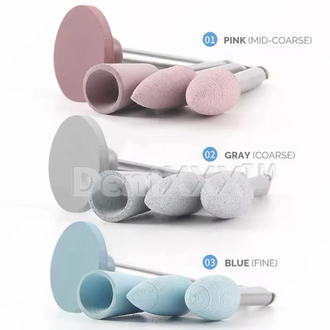 Cabeças de polimento borracha silicone kit com peças rosa, cinza e azul para baixa velocidade