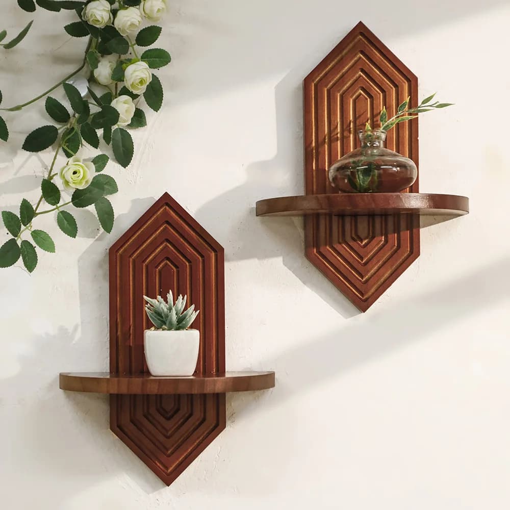 Prateleiras Flutuantes de Madeira Montadas na Parede, Prateleiras Geométricas Hexagonais para Decoração de Casa, Sala de Estar e Quarto