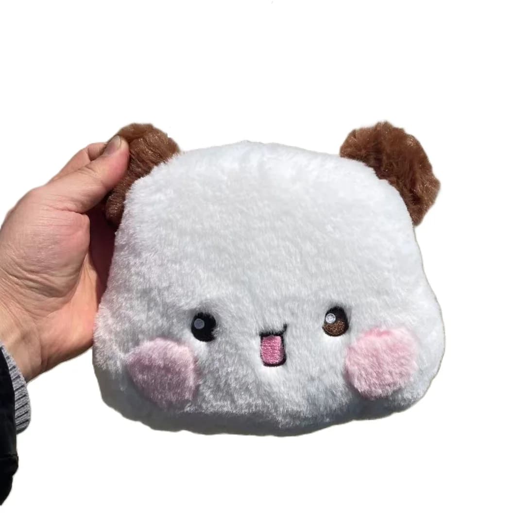 Travesseiro de pelúcia Yier Bubu Bubu Dudu panda branco macio com bochechas rosadas e orelhas marrons
