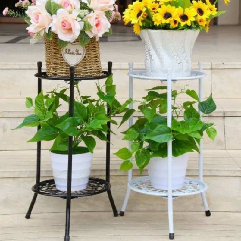 Suporte de flores em ferro forjado com três camadas para decoração