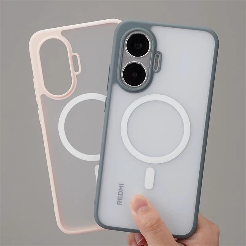 Capas magnéticas para Xiaomi POCO F7 5G Redmi Turbo 4 Pro em cores cinza e rosa com design compatível Magsafe