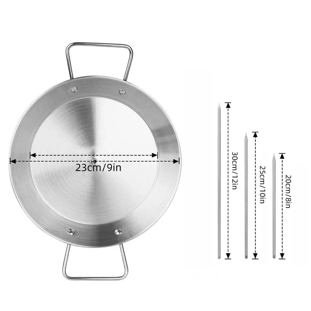 Bandeja de aço inox para suporte de espetos de shawarma com alças e 3 espetos de tamanhos variados