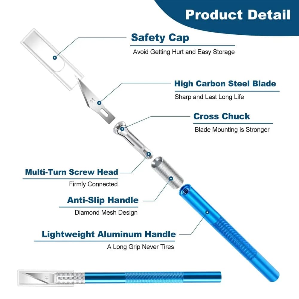 Kit de Ferramentas: Estilete de Metal Antiderrapante com Lâminas de Reposição