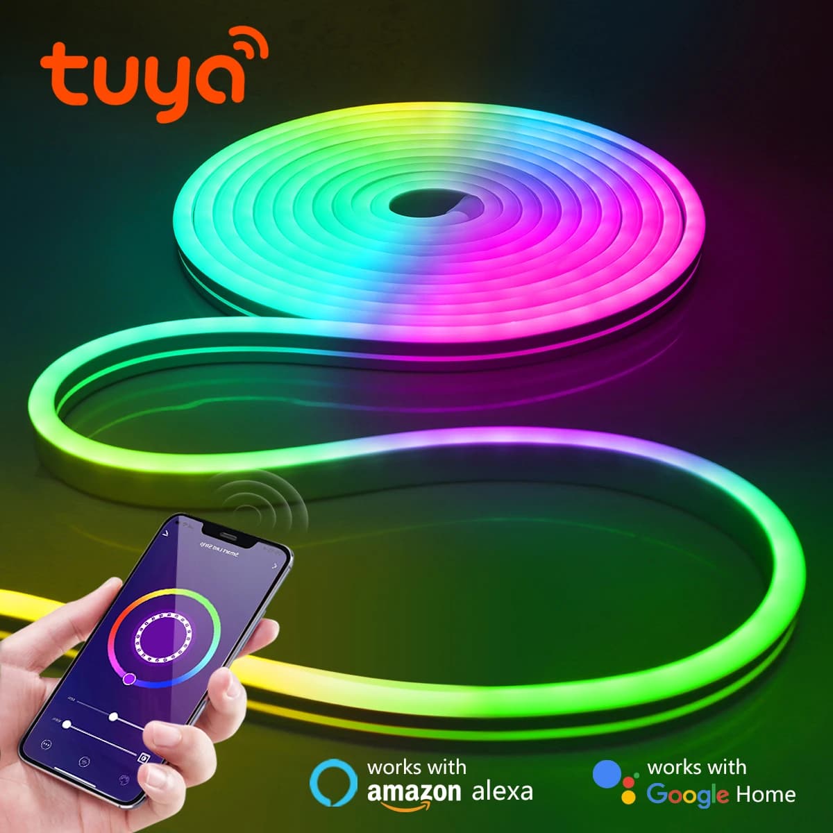 Tira de LED RGB Tuya de 12V, controle de voz, compatível com Alexa e Google Home