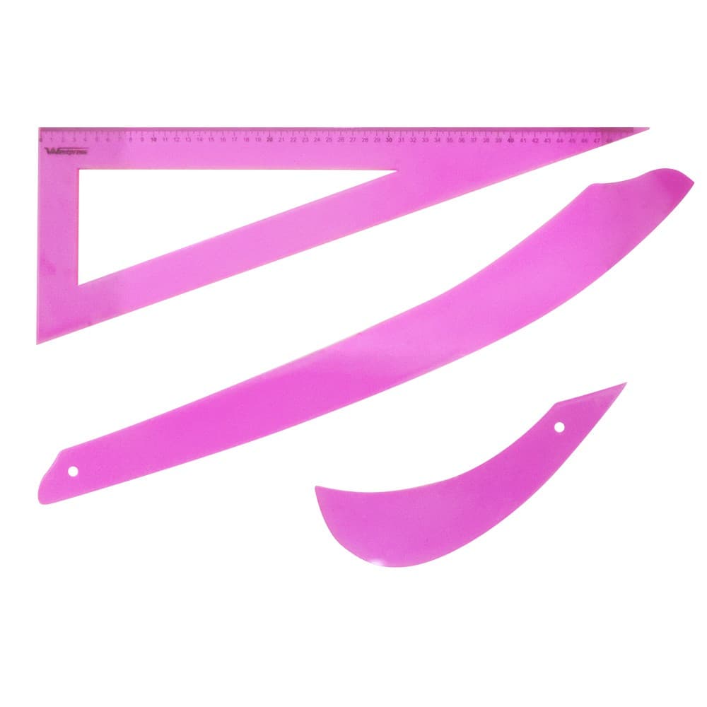 Kit de réguas de modelagem para costura e corte de tecido, rosa, em fundo branco