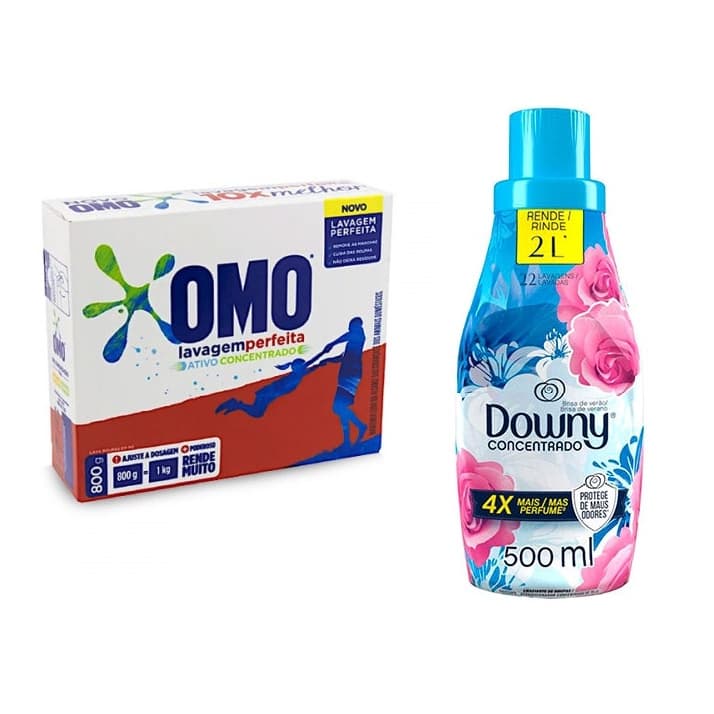 Kit lavanderia com sabão em pó Omo 800g e amaciante Downy 500ml