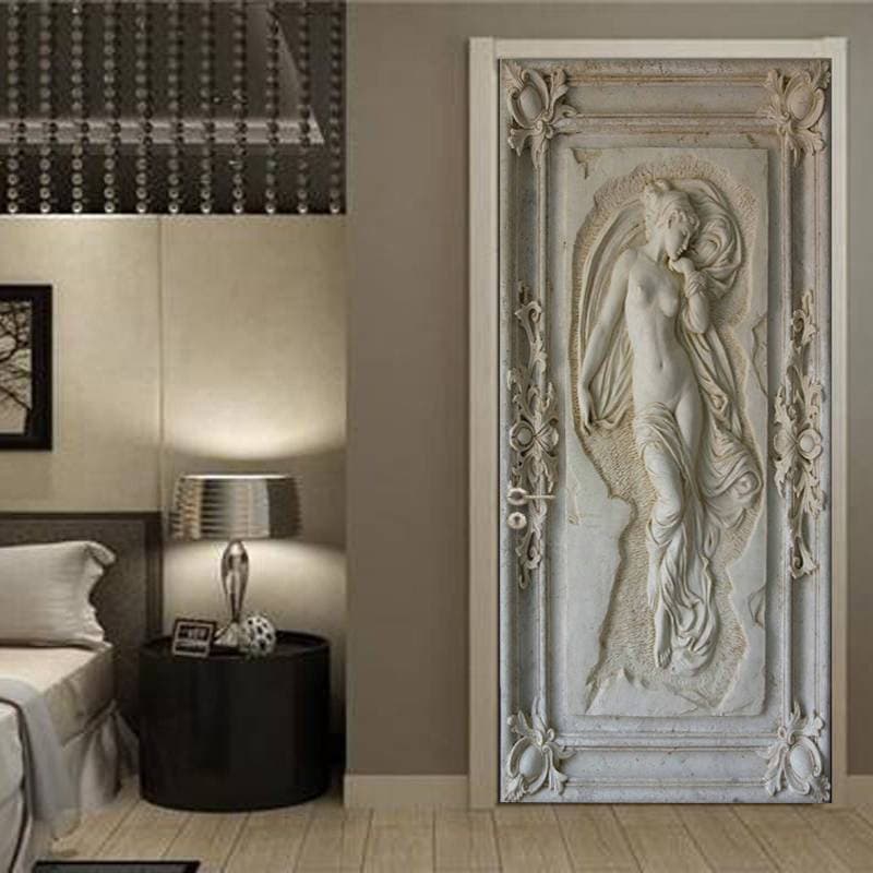 Adesivo de parede 3D estilo europeu retro com estátua de mulher nua em relevo branco