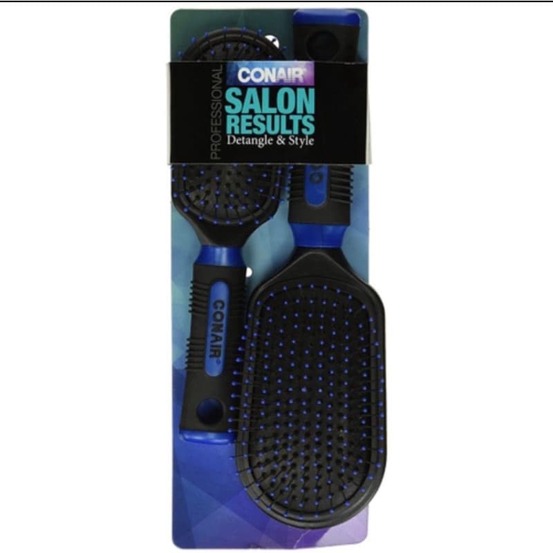 Conair® Conjunto Profissional de 2 Peças de Escova de Cabelo com Cerdas de Arame, com alças de borracha, as cores variam (1 compacto para viagens e 1 tamanho normal)