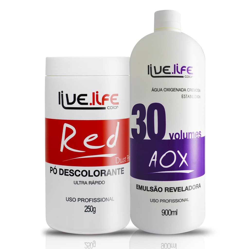 Pó Descolorante Vermelho RED Live Life + Ox De 30 Volumes 900ml