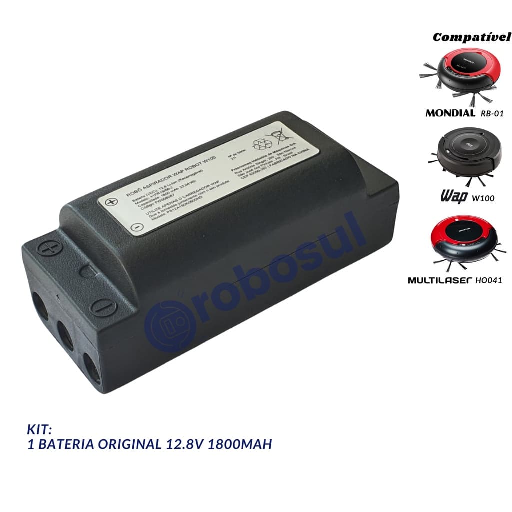 Bateria original para robô aspirador WAP W100 12.8V 1800mAh com compatibilidade com outros modelos