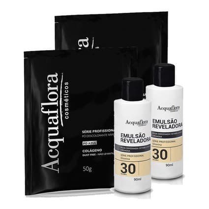 2 Pó Descolorante Azul 50g + 2 Oxigenada 30v 90ml Acquaflora