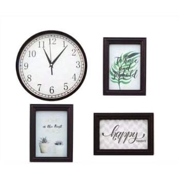 KIT DECORATIVO 4 PECAS, 1 RELOGIO DE PAREDE 25CM E 3 PORTA RETRATOS