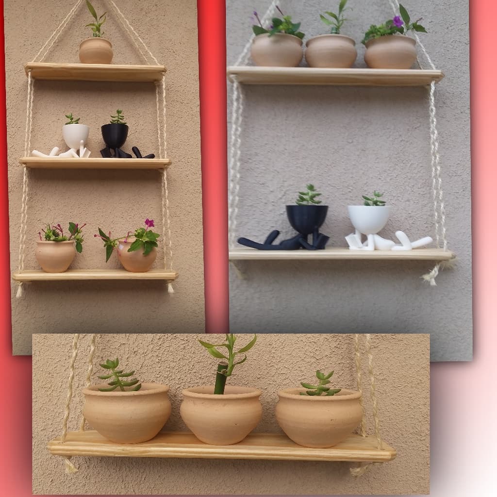Kit Prateleiras suspensas com corda sisal para decoração, plantas, livros e organização