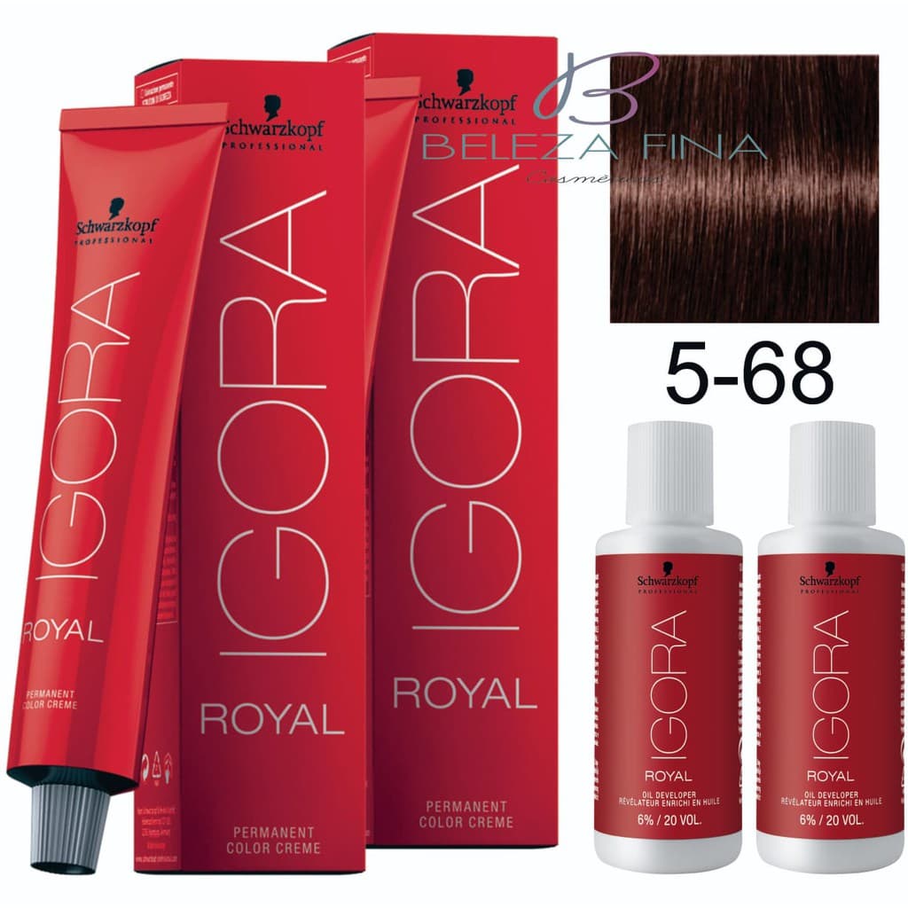 2 Ox 30 volumes 60 ml  + 2 Colorações Schwarzkopf Igora Royal Tintura 5-68 60g CASTANHO CLARO MARROM VERMELHO