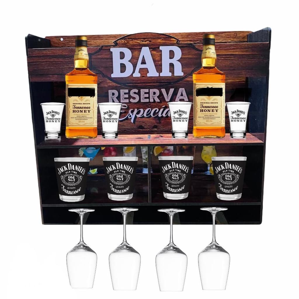 Bar Barzinho Adega de Parede Rústico em Madeira com Porta Garrafas de Vinhos Whisky Bebidas e Porta Taça Bar Decorativo Barzinho de Parede