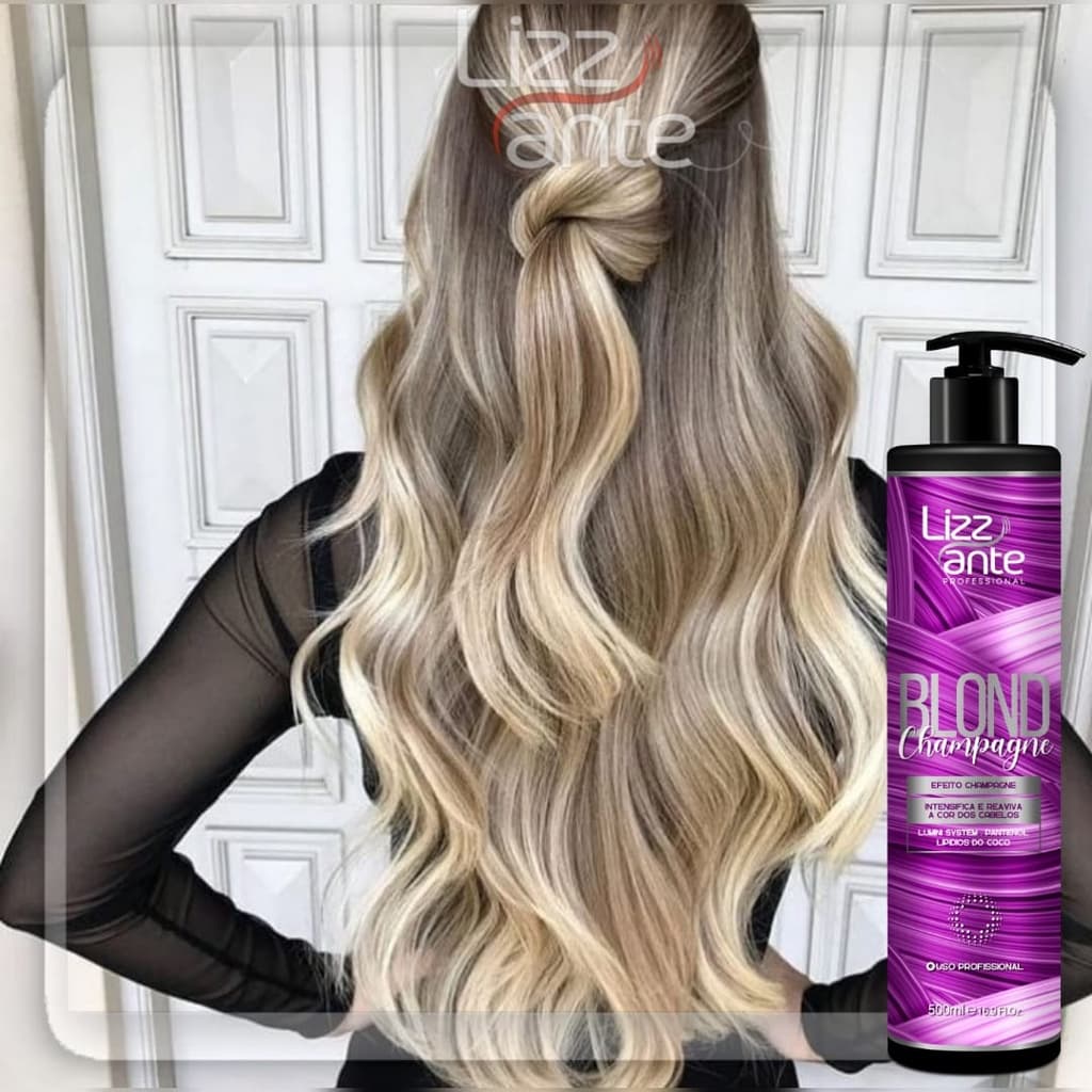 Matizador Blond Champagne 500 ml Lizz ante Matiza Efeito Loiro Dourado Platinado Elimina amarelado Máscara Matizadora