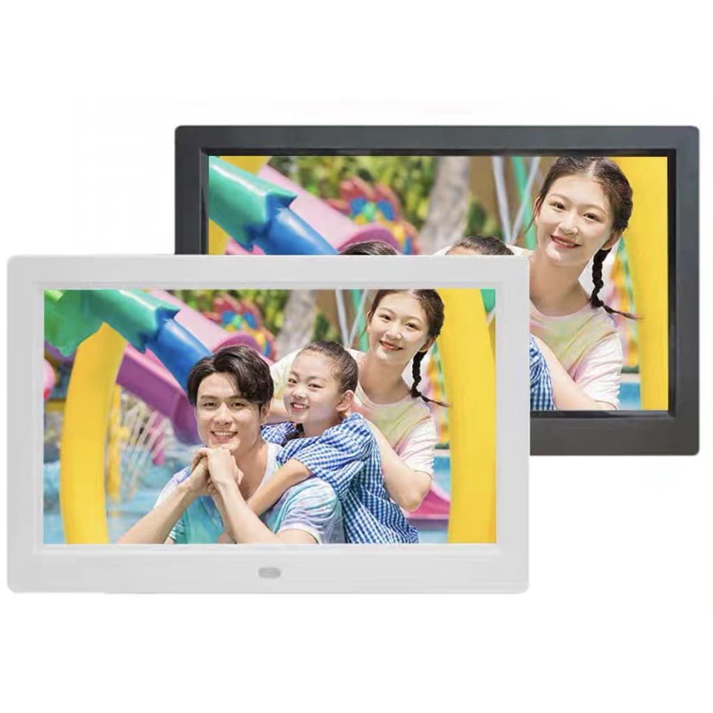 Porta-retrato digital de 7 polegadas com foto de família em parque de diversões