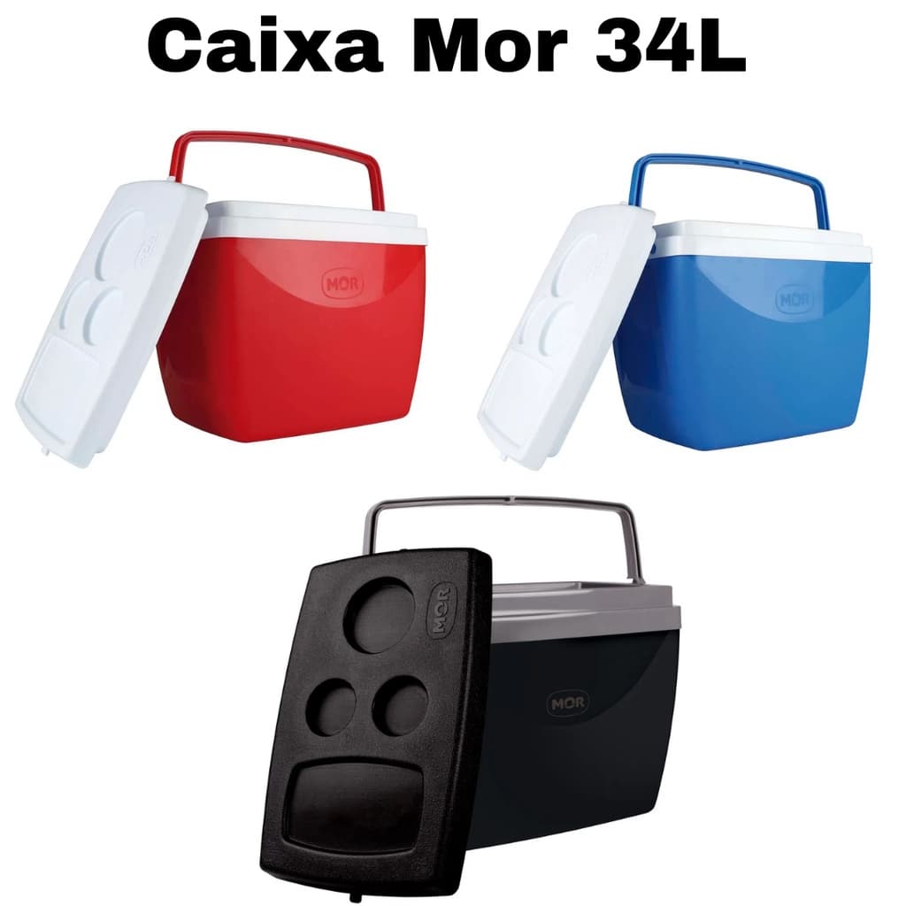 Caixa Térmica Cooler 34 Litros Mor Para 50 Latinhas ou 7 Garrafas Pet 2L Azul Preta Açaí Vermelha Verde  Mor