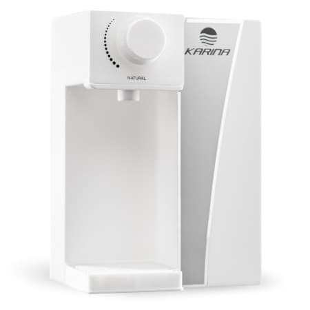 Purificador de água de bancada branco Karina com controle rotativo e área de saída de água