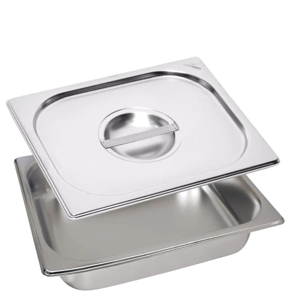 Cuba gastronômica de aço inoxidável 1/2 x 100mm com tampa rechaud, fundo branco