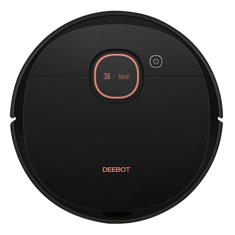 Robô aspirador Deebot Ozmo T5 Max, preto, com controles e logo Deebot