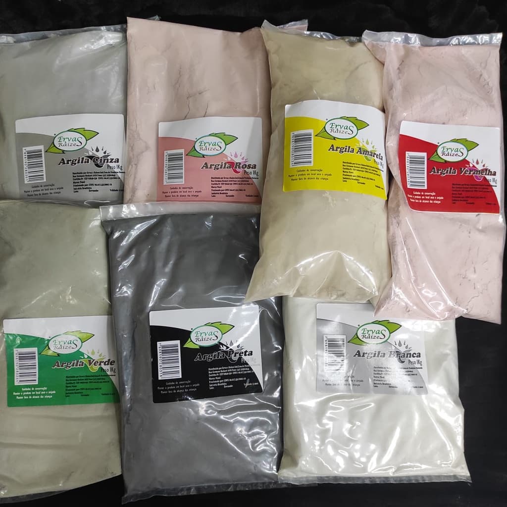 ARGILA FACIAL 1Kg (Ervas Raizes) [escolher: verde ou preta ou branca ou rosa ou cinza ou amarela ou vermelha]