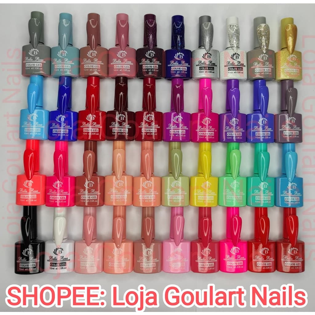 Esmalte em Gel Led Uv Bella Rosa 10ml Cores Preto Branco Vermelho Amarelo Lilas Roxo Rosa azul verde