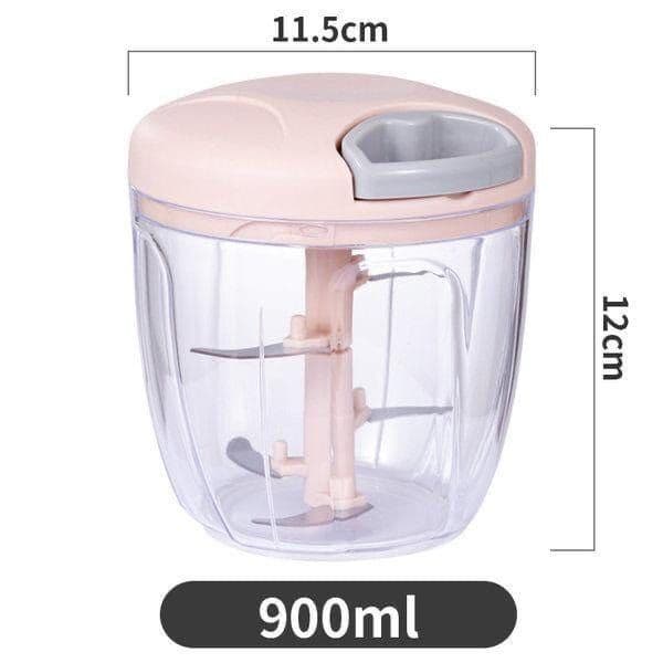 Processador triturador manual multiuso de 900ml com 5 lâminas, cor rosa e transparente