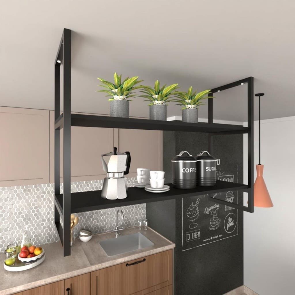 Nicho Industrial Suspenso Teto Cozinha prateleira industrial suspensa nicho industrial nichos para cozinha prateleira industrial suspensa E-Nichos