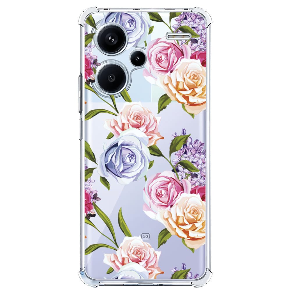 Capinha transparente floral para Xiaomi Redmi com rosas e lilases