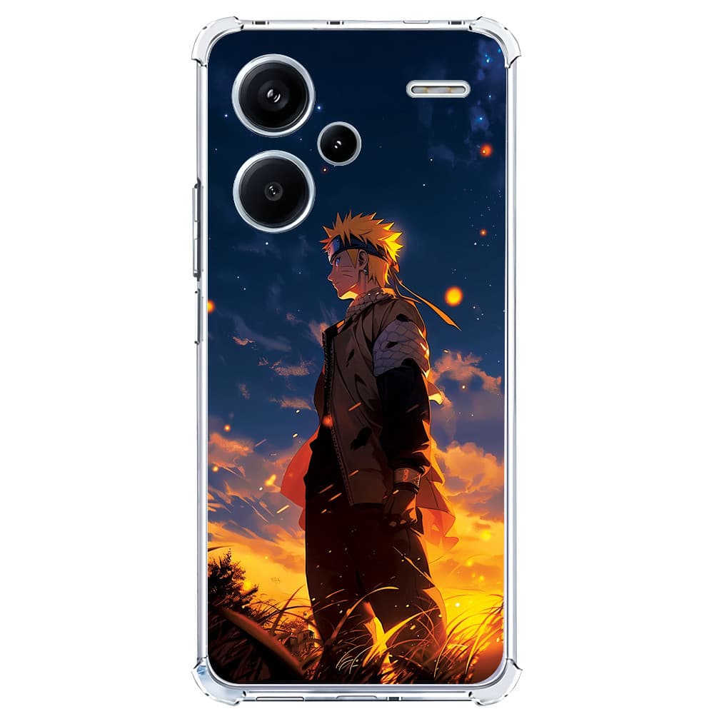 Capinha transparente para smartphone com imagem de Naruto, fundo noturno com estrelas