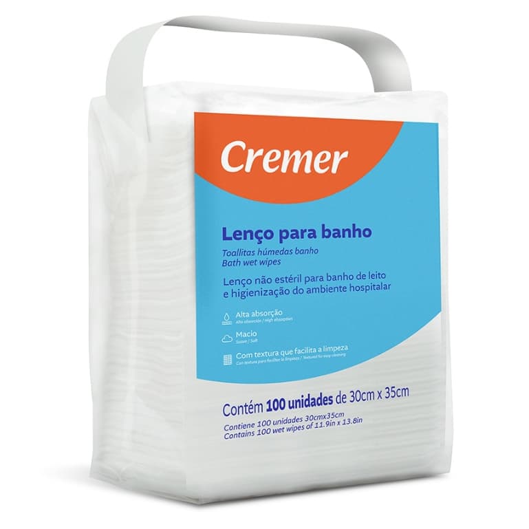 Embalagem de lenços para banho Cremer, 100 unidades, 30x35cm, branco