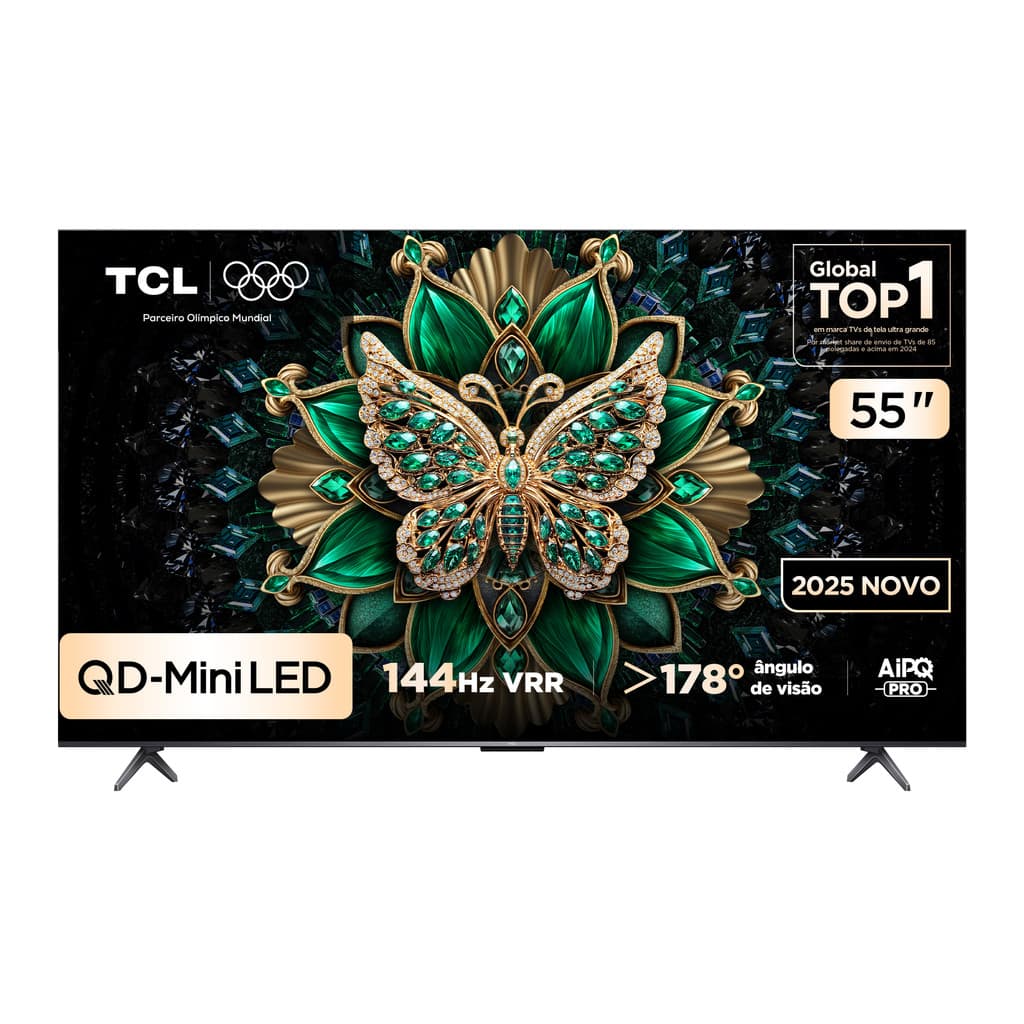 Smart TV TCL 55 polegadas QLED Mini LED 4K com design de borboleta luxuosa