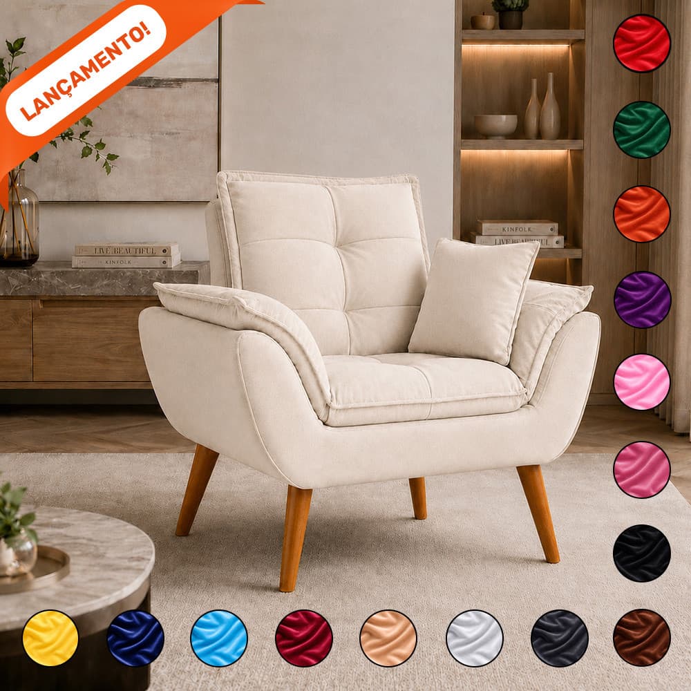 Poltrona Decorativa Com Almofada Para Sala Opala Suede Aninha Poltronas Aninha Poltronas