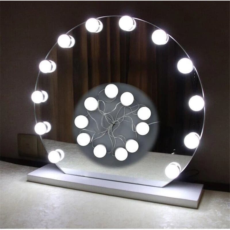 Espelho de maquiagem com iluminação LED de 10 lâmpadas, três cores, ajuste de tonalidade