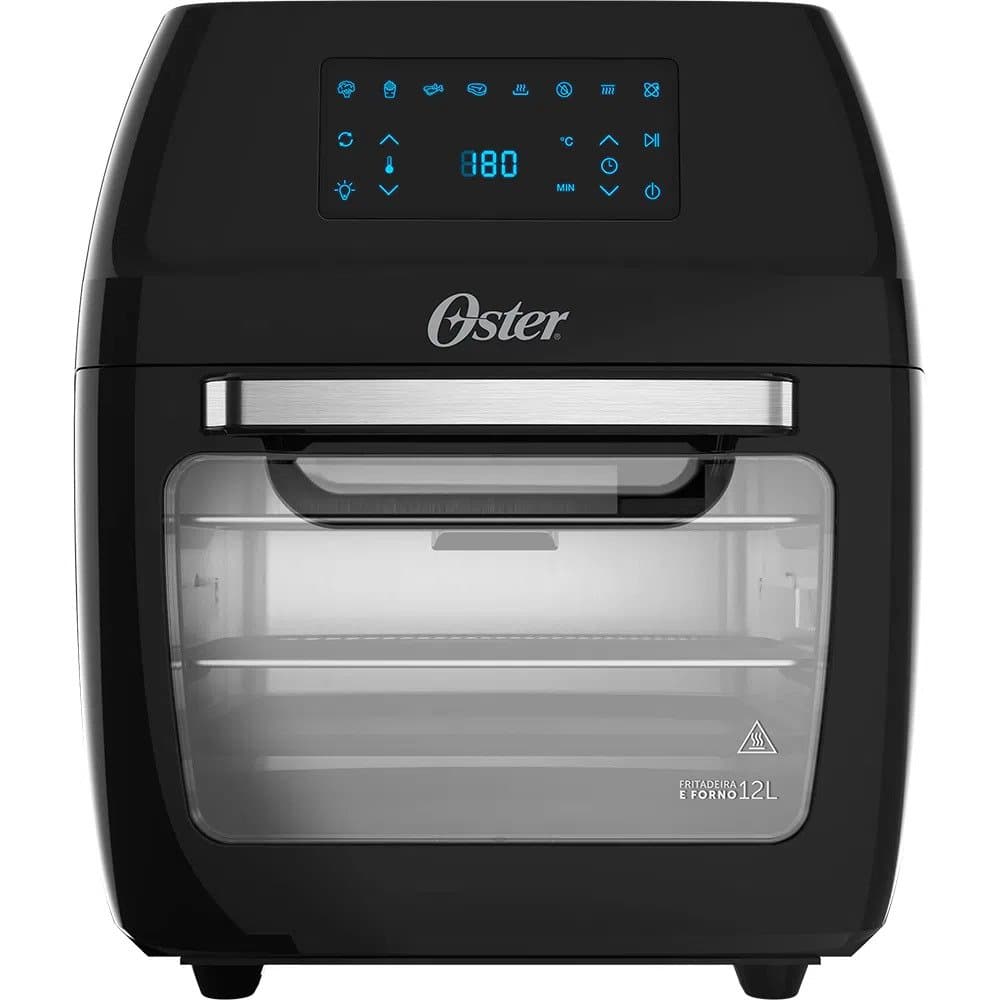 Fritadeira Oven Fryer 12L Oster 3 em 1 220V preta com controles digitais e porta de vidro