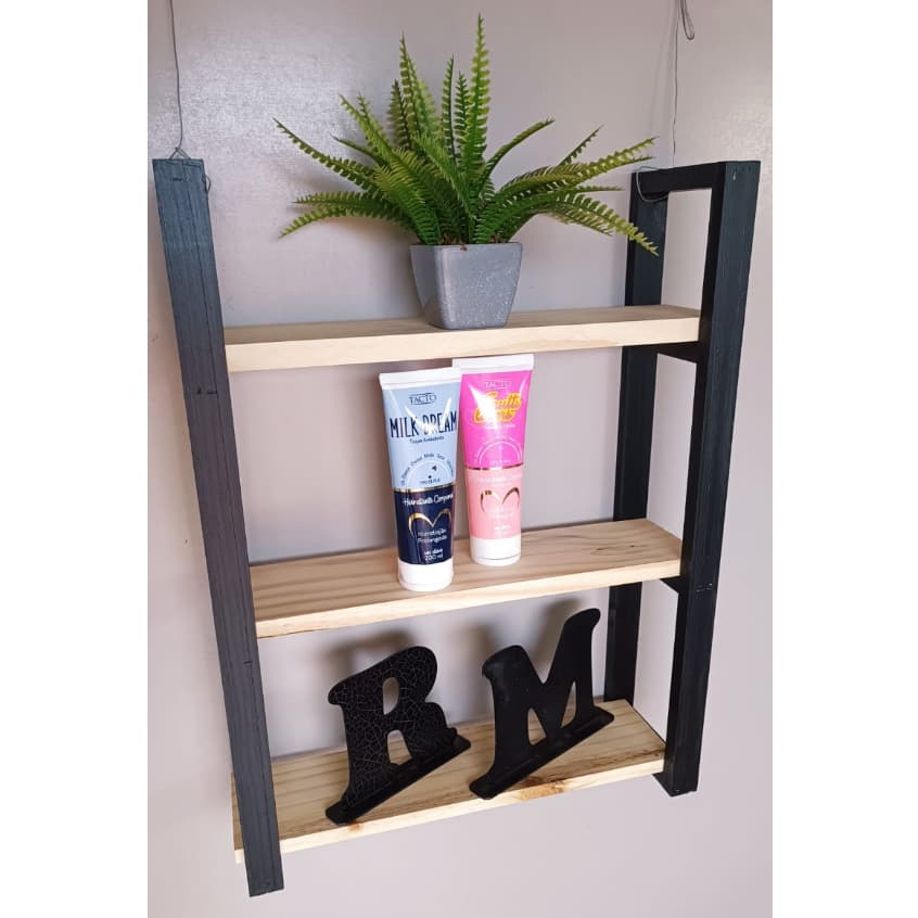 Prateleira estilo industrial 45 cm com 3 prateleiras Prateleira de madeira Prateleira pinus Decoração Prateleira quarto Prateleira sala