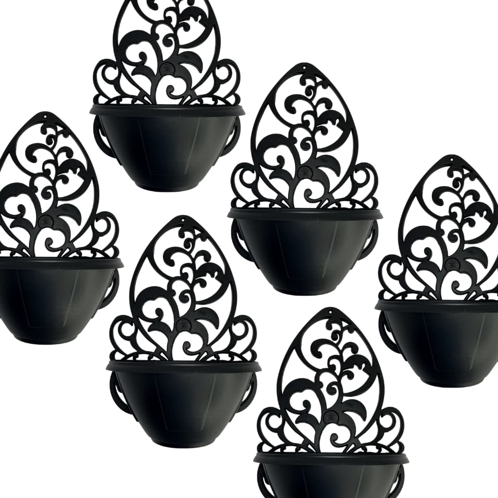 Kit 6 Vasos Suspensos de Plástico Preto com Design Floral