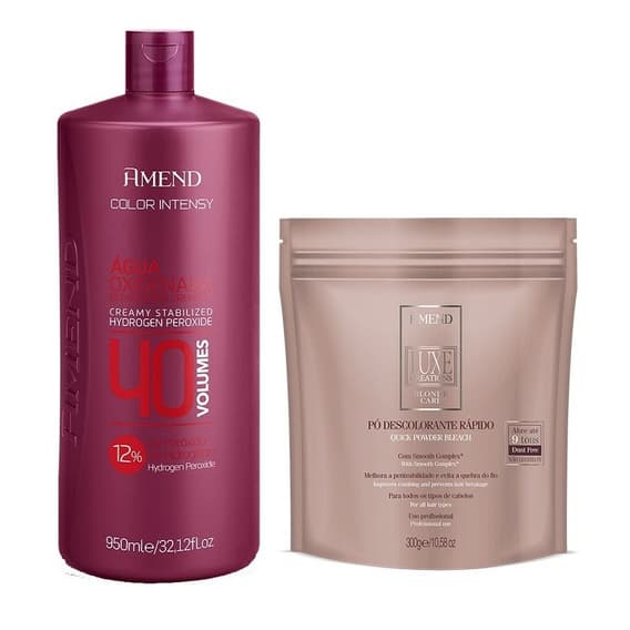 Água Oxigenada 40 Vol. Amend 950ml + Pó Descolorante Luxe 300g Amend