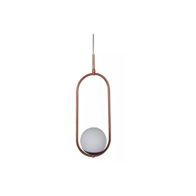 Luminária pendente moderna com cúpula oval em vidro e estrutura em metal bronze