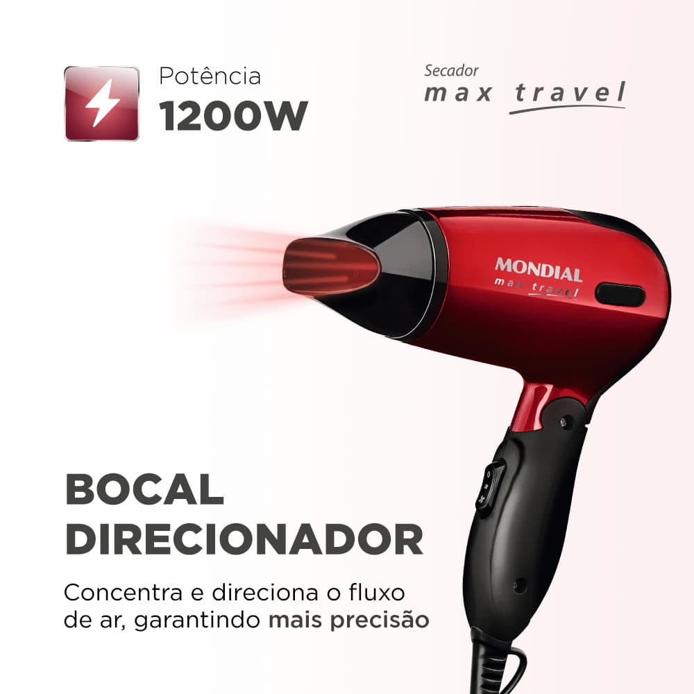 Secador De Cabelos Mondial Max Travel SC-10 Vermelho 1.200W Bivolt
