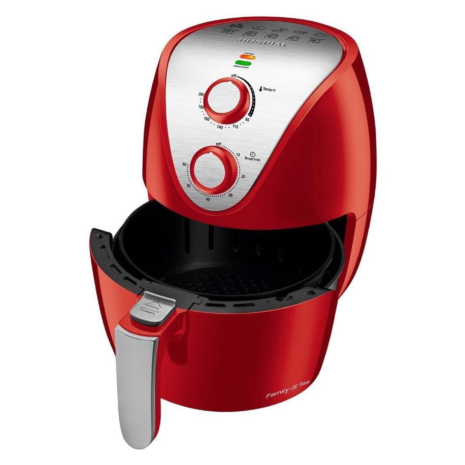 Fritadeira Elétrica Vermelha Air Fryer Mondial Af32Ri 3,5L com tampa aberta