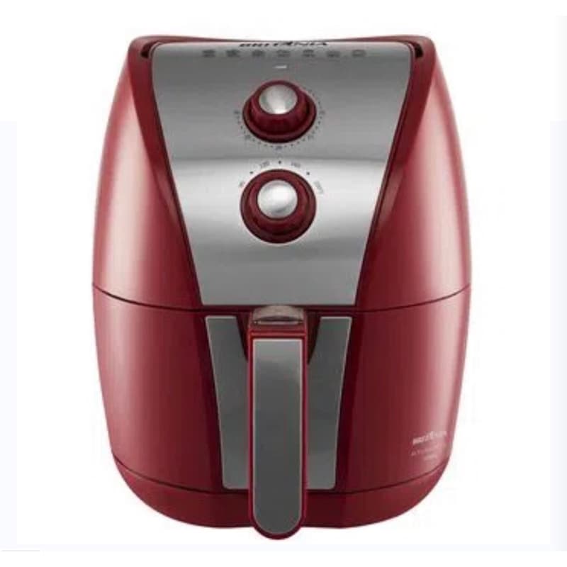 Fritadeira Air Fryer Britânia BRF11VI Inox Vermelha 4,4L em fundo branco