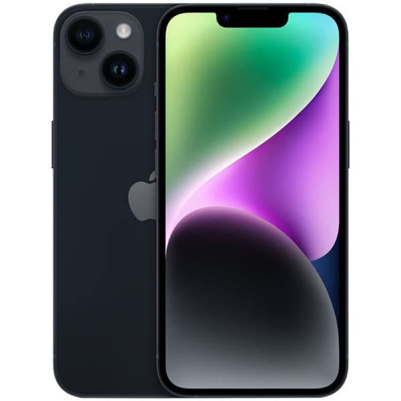 iPhone 14 novo lacrado com 1 ano de garantia da Apple, cor preta com gradiente multicolorido.