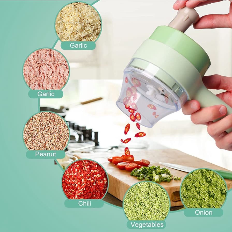 Triturador Cortador Elétrico Multifuncional Para Vegetais E Carnes Alho Aço Inoxidável Elétrico De Legumes 4 Em1 Sem Fio