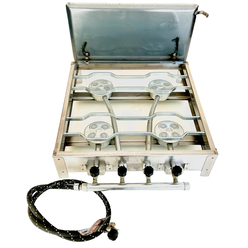 Mini Fogão 4 Bocas Fogareiro Com Chapa de Aço Carbono Alta Pressão Portátil Camping Acampamento Caminhão Semi Industrial