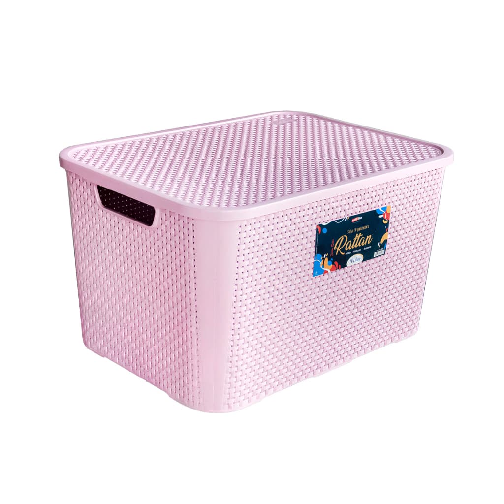 Caixa organizadora grande rattan 70 litros - Rosa
