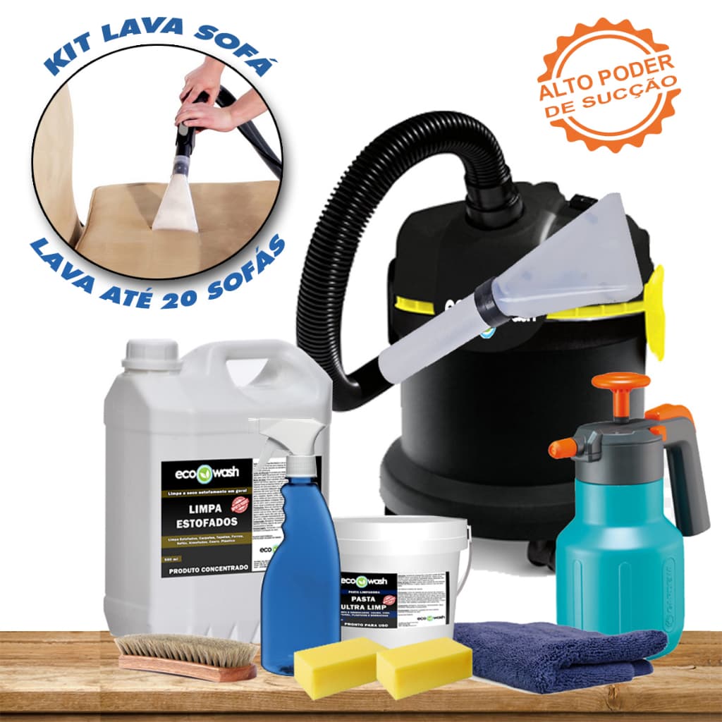 Kit de limpeza para estofados com aspirador híbrido, limpador concentrado, balde e acessórios