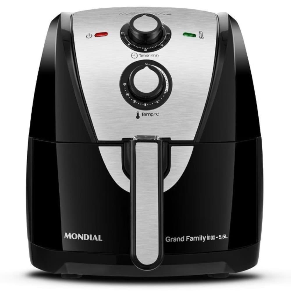 Fritadeira Air Fryer Mondial AF-55I Grand Family 5,5 Litros Inox 127V em preto e aço